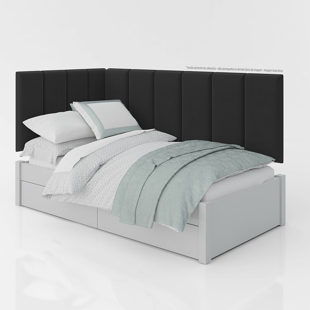 Conjunto de Cabeceira Aurora 1,40x1,95 Cama Box Casal:preto - 2