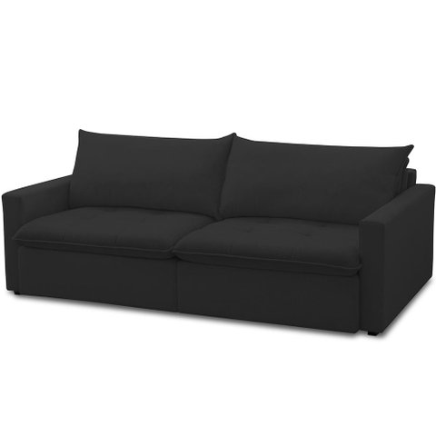 Sofá Cama Retrátil Reclinável para Sala de Estar 208cm Lari F04 Veludo Preto - Lyam Decor