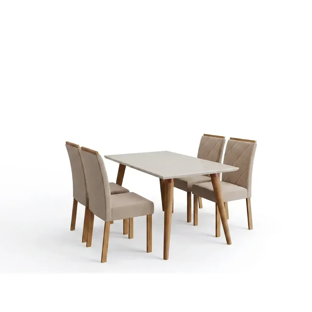 Ver imagem 6 de Conjunto para Sala de Jantar Mesa 130cm Adele 4 Cadeiras Fernanda Marrom/Madeira/Off White/Nude
