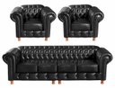 Ver imagem 1 de Conjunto Sofá 4 Lugares E 2 Poltronas Luis Xv Capitonê Chesterfield - Couríssimo Preto
