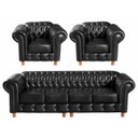 Ver imagem 1 de Conjunto Sofá 4 Lugares E 2 Poltronas Luis Xv Capitonê Chesterfield - Couríssimo Preto