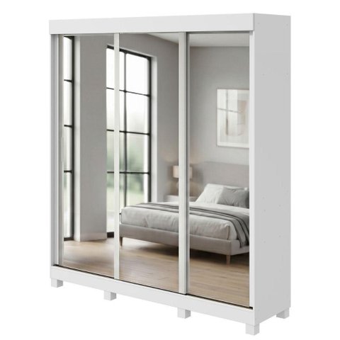 Guarda Roupa Casal Saimon 3 Portas de Correr 3 Gavetas MDF-MDP Branco Móveis Lopas