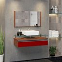 Ver imagem 2 de Conjunto Gabinete Banheiro Ametista 80cm com Tampo de Vidro:natura/vinho/branco/um Furo