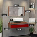 Ver imagem 3 de Conjunto Gabinete Banheiro Ametista 80cm com Tampo de Vidro:natura/vinho/branco/um Furo