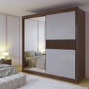 Ver imagem 1 de Guarda-Roupa Casal com Espelho 100% MDF 2 Portas Correr 6 Gavetas Castanho/Off White Ripado Coliseu