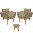 Ver imagem 1 de Kit 2 Poltronas Decorativas Para Recepção Manicure Sala De Estar + Puff Reforçado Suede