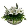 Arranjo Grande Centro Mesa Lírio Branco Artificial Vaso Prata Espelhado Decore Fácil Shop - 1