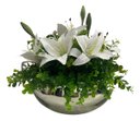 Ver imagem 1 de Arranjo Grande Centro Mesa Lírio Branco Artificial Vaso Prata Espelhado Decore Fácil Shop
