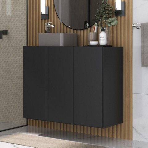 Gabinete Banheiro 3 Portas Suspenso 90Cm Multimóveis Mp5029 Preto