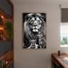 Quadro Decorativo Animais Leão e Seus Filhotes com Moldura Dourada - 150x100 Cm - 3