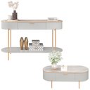 Ver mais imagens de Conjunto Aparador Decorativo Amanda 1 Gaveta e Mesa de Centro Bento 1 Gaveta Pés Metálicos Dourados