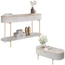 Ver imagem 2 de Conjunto Aparador Decorativo Amanda 1 Gaveta e Mesa de Centro Bento 1 Gaveta Pés Metálicos Dourados