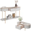 Ver imagem 6 de Conjunto Aparador Decorativo Amanda 1 Gaveta e Mesa de Centro Bento 1 Gaveta Pés Metálicos Dourados
