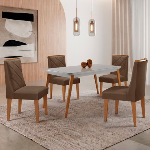 Mesa de Jantar Copper 120cm Tampo Canto Mdf Vidro com 4 Cadeiras Isadora Moderna Mobilia