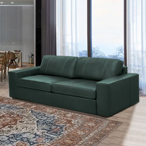 Sofá Decorativo Agatha 3 Lugares Sala de Estar 235cm Pés em Madeira Couro Verde Musgo G88 - Gran Bel