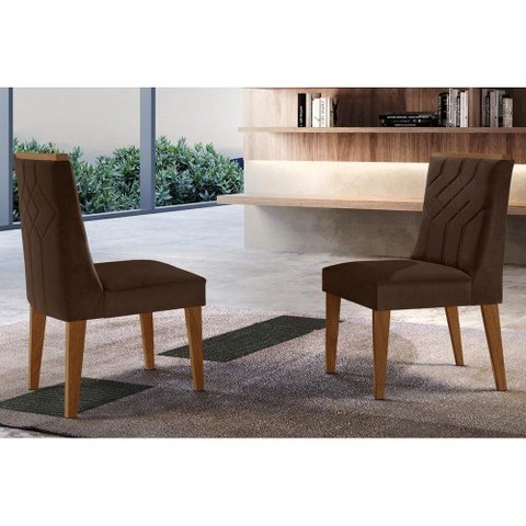 Cadeira Sala de Jantar Nevada Kit 2 Un MDF Imbuia/Veludo Marrom - Rufato