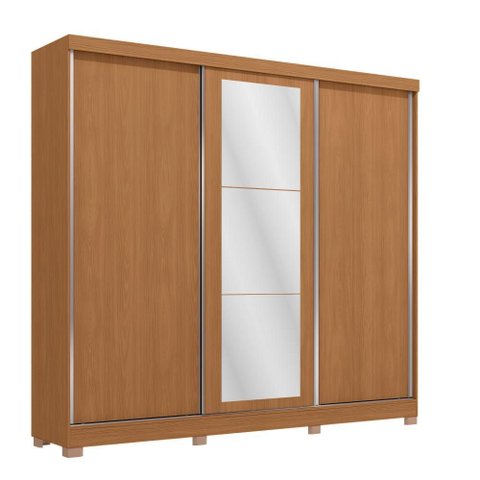 Guarda-roupa Casal Kappesberg 3 Portas Reversíveis de Correr 3 Espelhos 4 Gavetas Canela