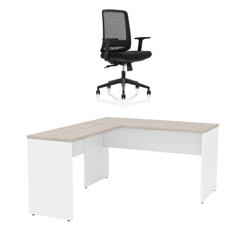 Mesa de Escritório em L 140x60cm + Cadeira Ergonômica Reclinável com Apoio Lombar,Pistão Classe 4