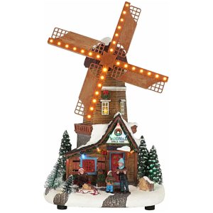 Cenario Natalino Moinho de Vento Natal Giratorio Arvore Neve Fazenda Enfeite Musical LED Fim de Ano 