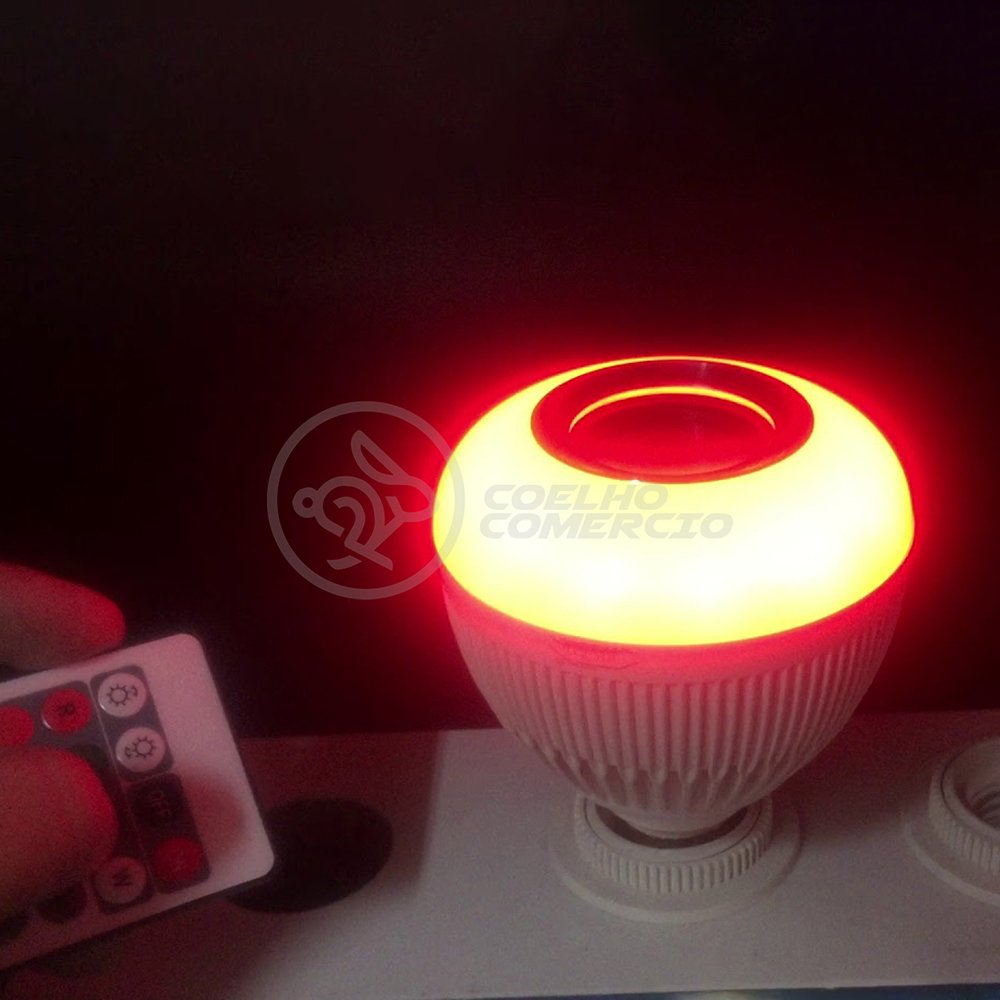 Lâmpada LED 12w E27 RGB Colorida com Caixa de Som Bluetooth e Controle Remoto - 12