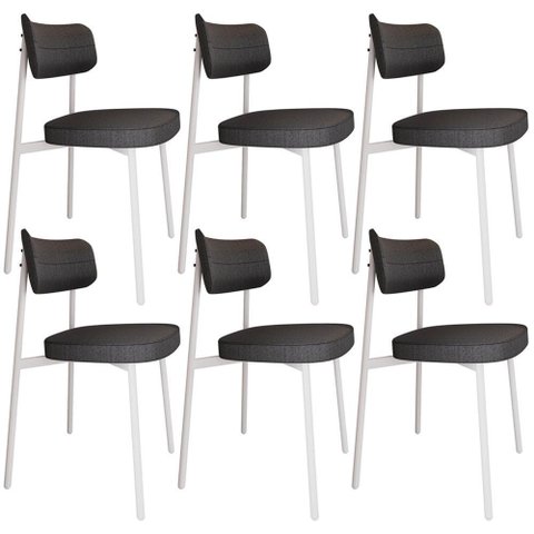 Kit 06 Cadeiras Estofada para Sala de Jantar Astrid Branco C01 Linho Preto - Lyam Decor