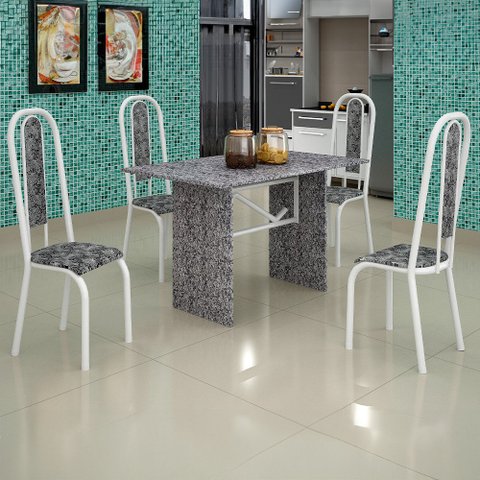 Sala de Jantar Uai Móveis Copacabana Mesa Granito 120x75 4 Cadeiras