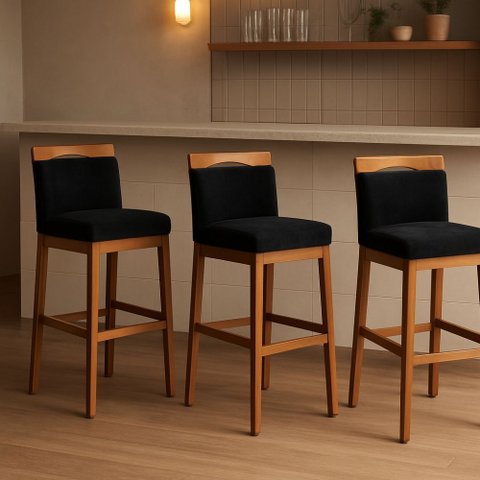 Kit 3 Banquetas Alta Cozinha Gourmet Conforto Suede