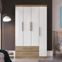 Ver imagem 1 de Guarda-roupa Solteiro 4 Portas 2 Gavetas Wood/branco Brilho - Decibal