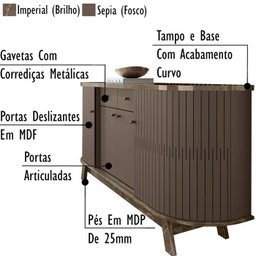 Cristaleira Buffet E Aparador Para Sala Mamorest Imperial Sepia MDT - 6