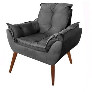 Poltrona Opala Decorativa Cinza Ideal Sala de Estar Recepção