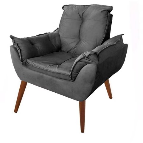 Poltrona Opala Decorativa Cinza Ideal Sala de Estar Recepção