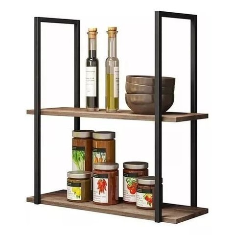 Prateleira Dino Estilo Industrial Suporte Duplo com Ferro e Madeira para Ambientes Elegantes
