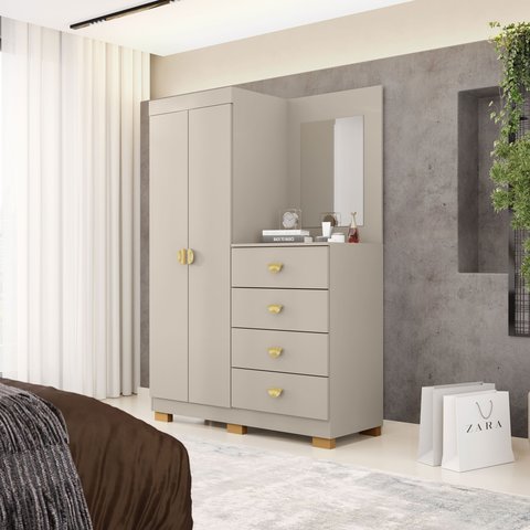 Cômoda Roupeiro Cristal com Espelho para Quarto - Fendi Vila Rica