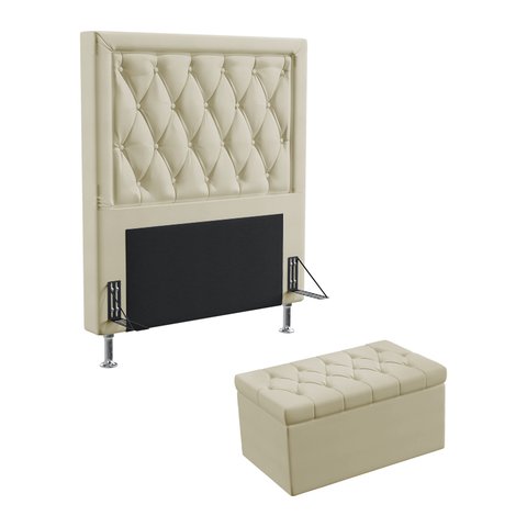 Kit Cabeceira Decorativa Para Cama Box Centaurus 90 Solteiro e Calçadeira Sagitarius Couro Artificia