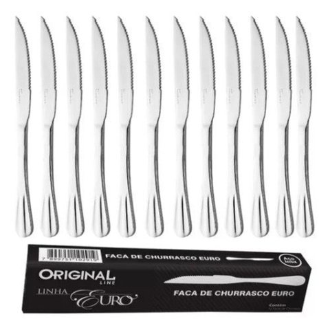 Faca Para Churrasco Linha Euro kit Com 12 Unidades