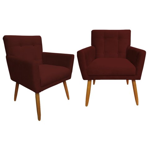 Kit 2 Poltronas Decorativa Onix Suede Marsala Pés Madeira Ms Decor