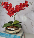 Ver imagem 1 de Arranjo Com 2 Orquídeas Vermelha Vaso Dourado 22cm