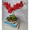 Ver imagem 3 de Arranjo Com 2 Orquídeas Vermelha Vaso Dourado 22cm