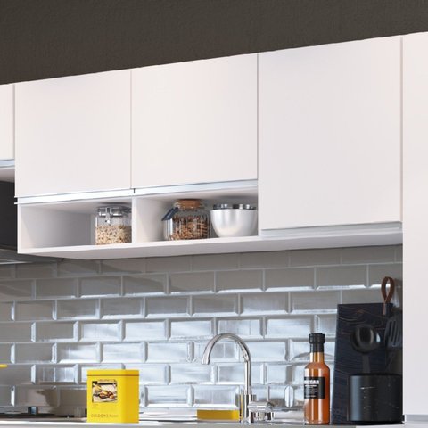 Armário Aéreo para Cozinha 3 Portas 2 Nichos Athena