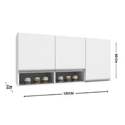 Armário Aéreo para Cozinha 3 Portas 2 Nichos Athena - 4