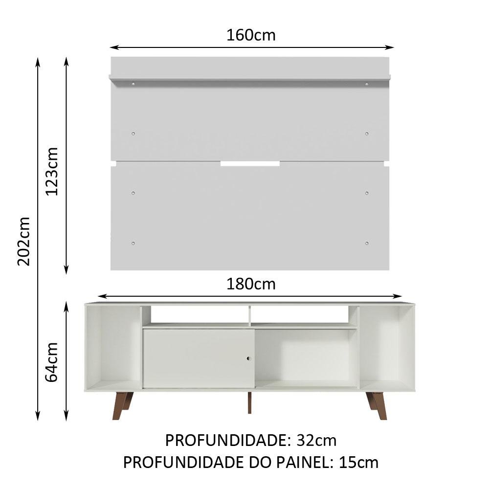 Rack Madesa Cancun com Pés e Painel para Tv até 65 Polegadas - Branco/branco 099b - 3