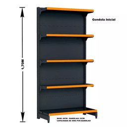 Gondola Parede 170 Fit Ate 3 Metros Preto 15 Bandeja Pe Laranja - 2