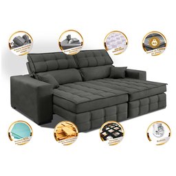 Sofá Retrátil e Reclinável 2,20M Molas Ensacadas e Costura Tripla Cama Inbox Nobre Suede Cinza - 3