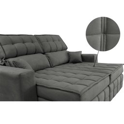 Sofá Retrátil e Reclinável 2,20M Molas Ensacadas e Costura Tripla Cama Inbox Nobre Suede Cinza - 4