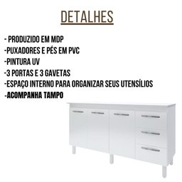 Balcão com Tampo Diana 150 Cm Branco Moblis - 3