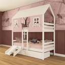 Ver imagem 1 de Beliche Casinha Encantada com 02 Gavetas Kit Escada/ Escorregador Madeira Maciça Rosa/ Branco