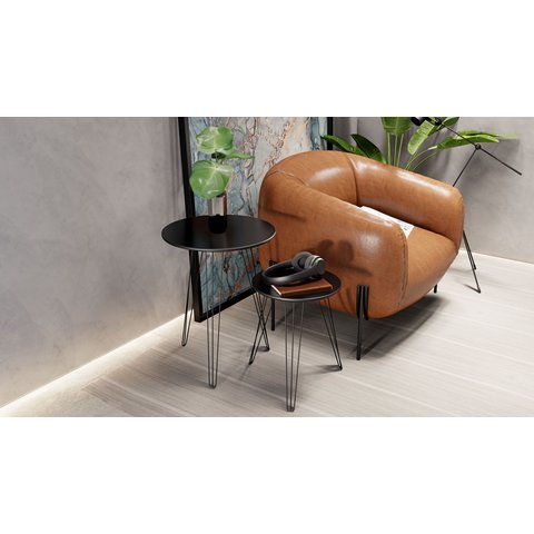 Kit Duas Mesas Pé de Ferro Sala Canto Redonda  Estilo Industrial Lateral