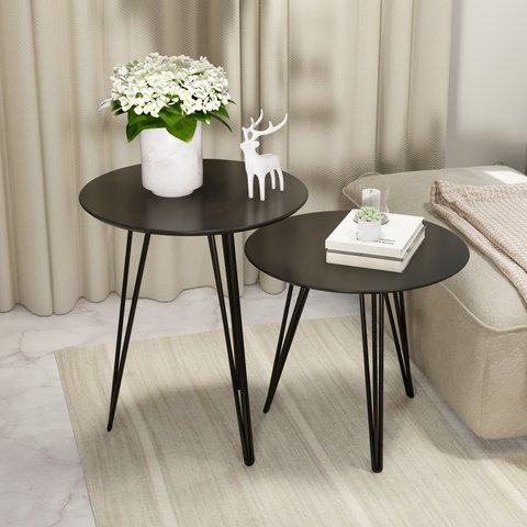 Kit Duas Mesas Pé de Ferro Sala Canto Redonda  Estilo Industrial Lateral