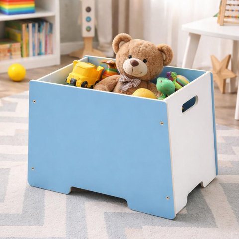 Bau Organizador Infantil 70L Azul MDF com Tampa Caixa Brinquedos Roupas Quarto Brinquedoteca