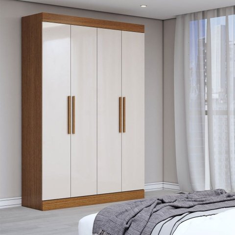 Guarda-roupa Solteiro Splendore 4 Portas 2 Gavetas 100% Mdf Cinamomo/off White - Panorama Móveis